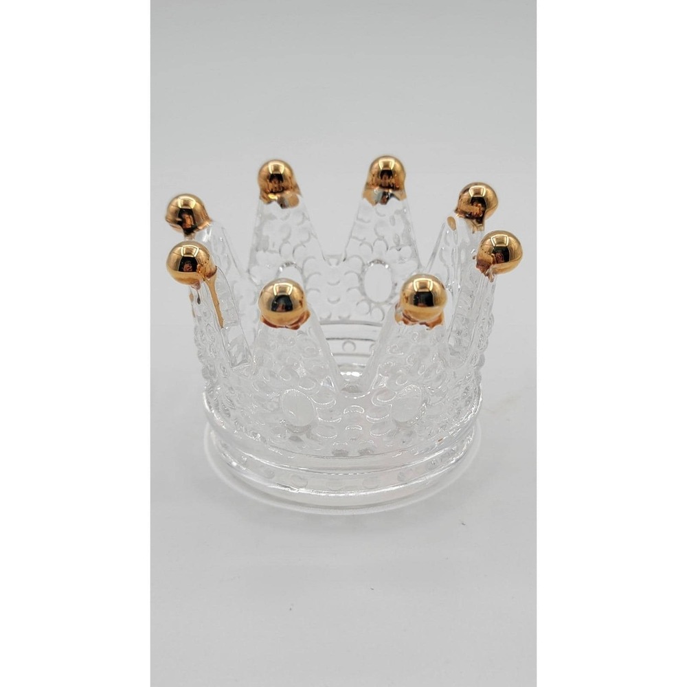 Vintage Style Crystal Glass Crown Candle Holder Gold Point trinket dish decor
